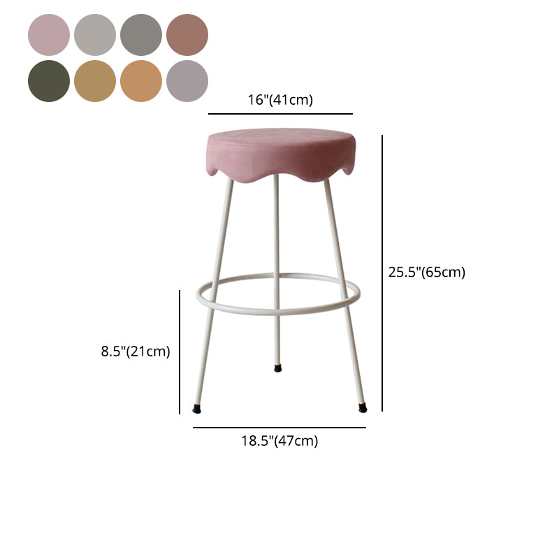 Modern Armless Backless Counter Stool Iron Cafe Bar Stool with Flannel Cushion and Pedal
