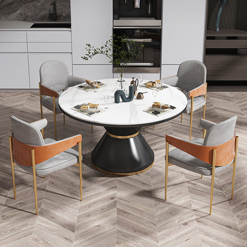 Glam 1/5/7 Pieces Dining Set Round Stone Dining Table for Dining Room