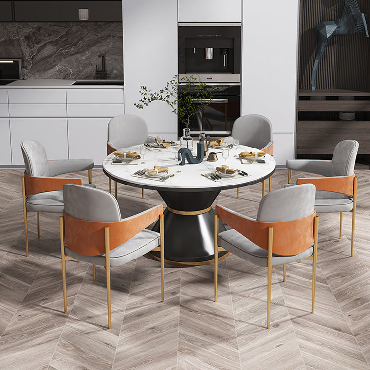 Glam 1/5/7 Pieces Dining Set Round Stone Dining Table for Dining Room