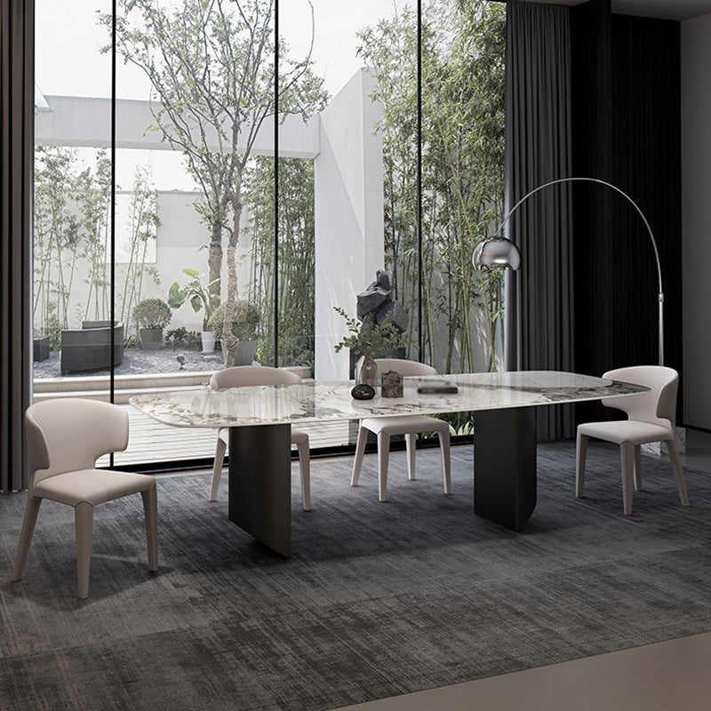 Stone Top Dining Table Contemporary Rectangle Dining Table with Black Base