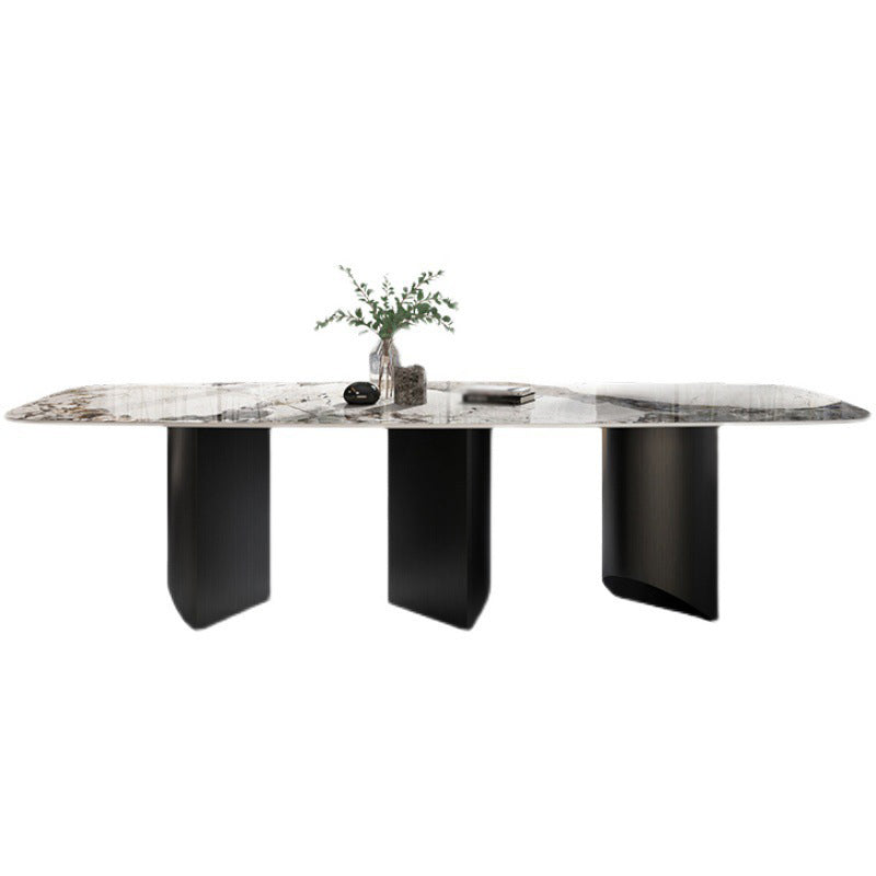 Stone Top Dining Table Contemporary Rectangle Dining Table with Black Base