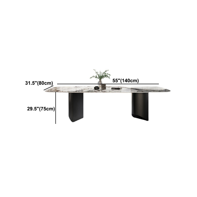 Stone Top Dining Table Contemporary Rectangle Dining Table with Black Base
