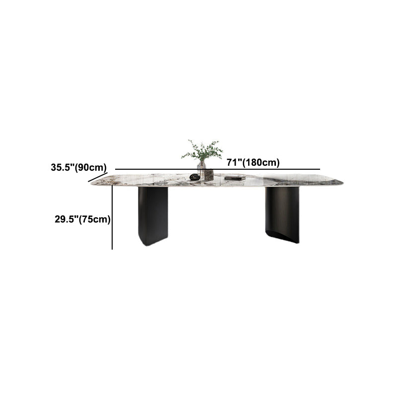 Stone Top Dining Table Contemporary Rectangle Dining Table with Black Base