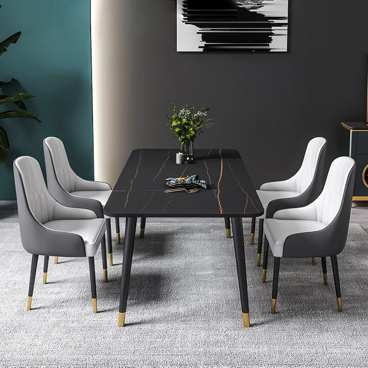 Glam Stone Rectangle Dining Table Matte Finish Home Table with 4 Legs
