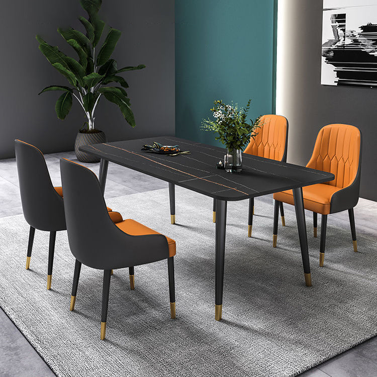 Glam Stone Rectangle Dining Table Matte Finish Home Table with 4 Legs
