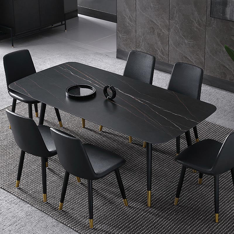 Contemporary Stone Dining Table Black Rectangle Dining Table with 4 Wood Legs