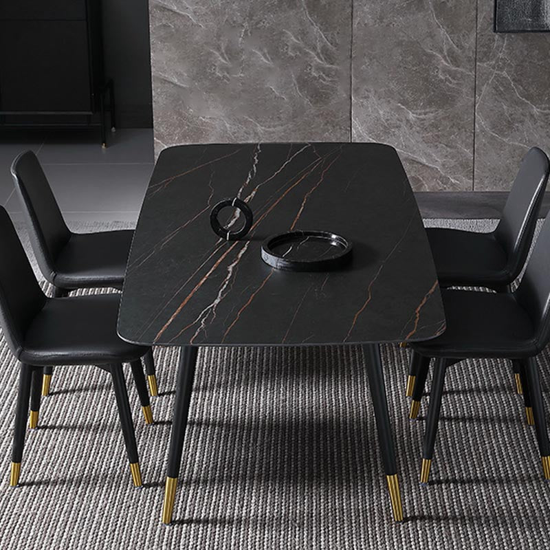 Contemporary Stone Dining Table Black Rectangle Dining Table with 4 Wood Legs