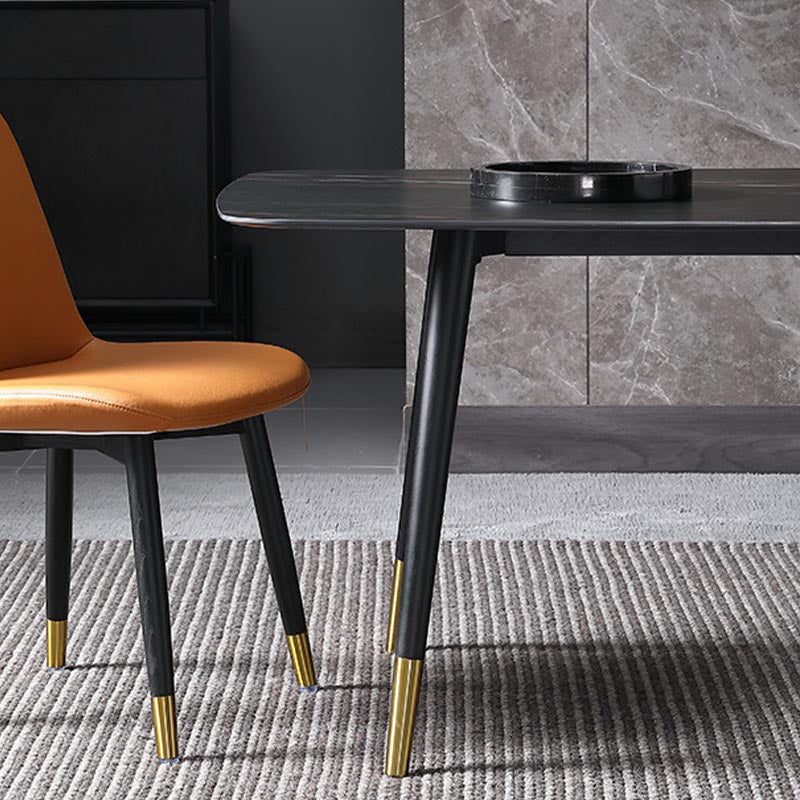 Contemporary Stone Dining Table Black Rectangle Dining Table with 4 Wood Legs