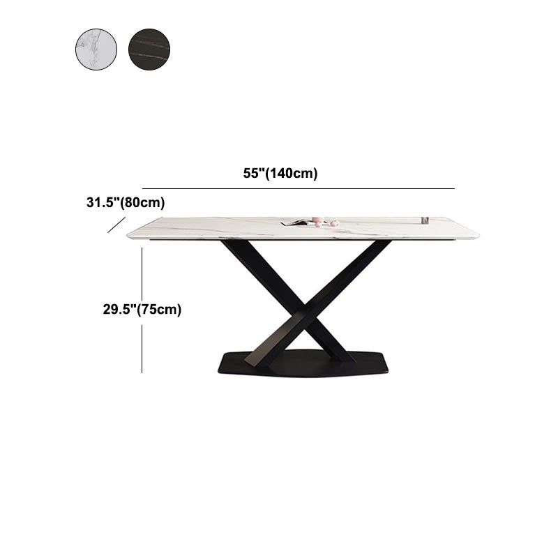 Contemporary Stone Dining Table Rectangle Dining Table with Pedestal Base in Black