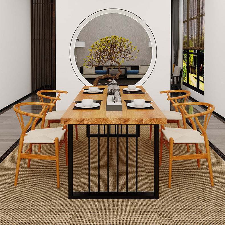 Table de salle à manger contemporaine en bois Table de salle à manger rectangulaire avec base sur piédestal en noir
