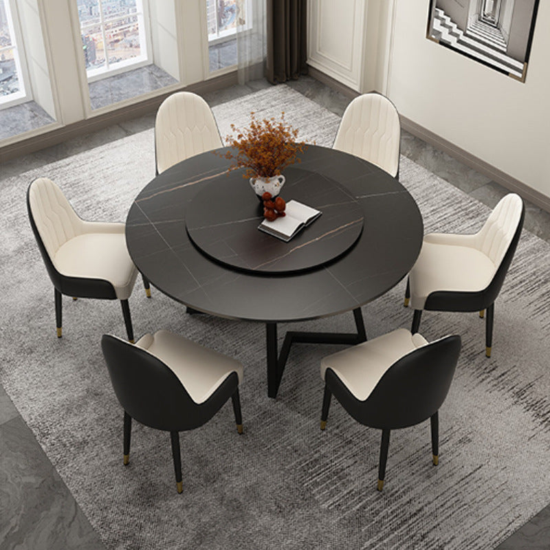 Modern Stone Double Pedestal Dining Table Matte Finish Round Table for Kitchen