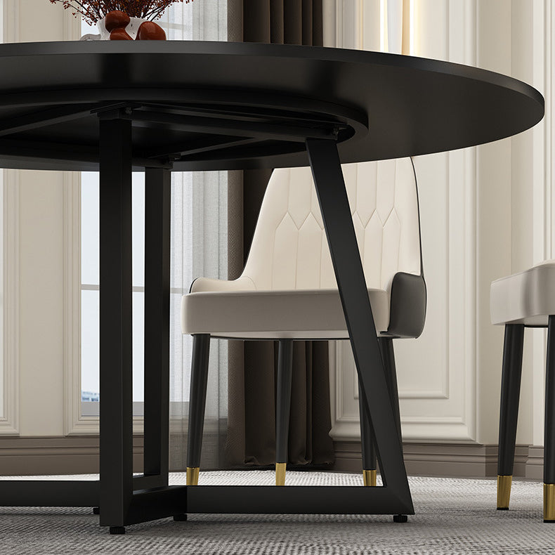 Modern Stone Double Pedestal Dining Table Matte Finish Round Table for Kitchen