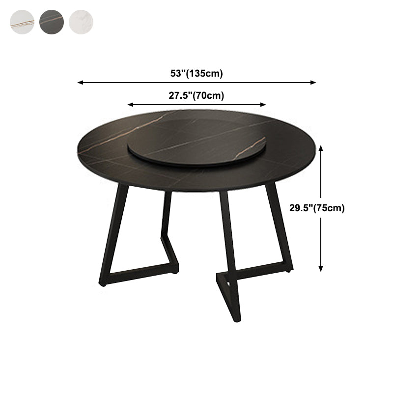 Modern Stone Double Pedestal Dining Table Matte Finish Round Table for Kitchen