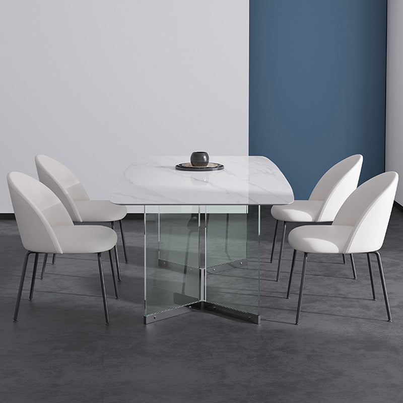 Modern Stone Double Pedestal Dining Table Rectangle White Top Table for Home