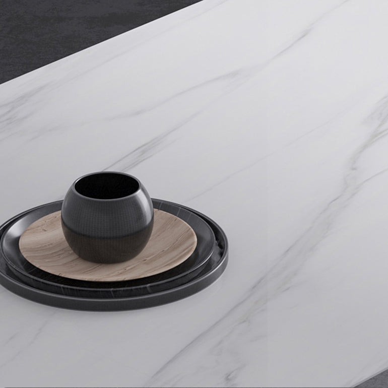Modern Stone Double Pedestal Dining Table Rectangle White Top Table for Home