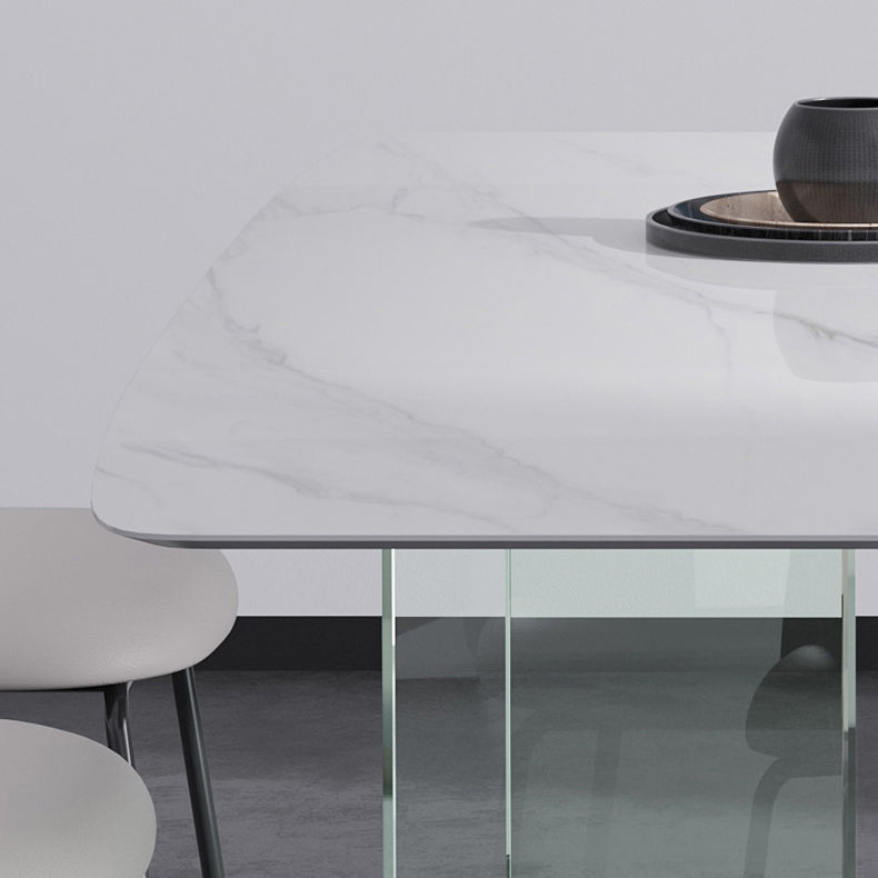 Modern Stone Double Pedestal Dining Table Rectangle White Top Table for Home