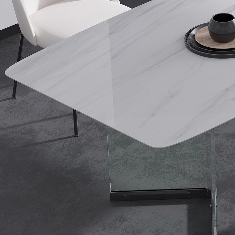 Modern Stone Double Pedestal Dining Table Rectangle White Top Table for Home