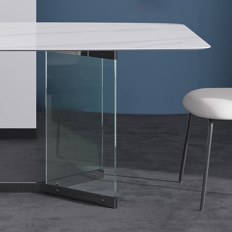 Modern Stone Double Pedestal Dining Table Rectangle White Top Table for Home