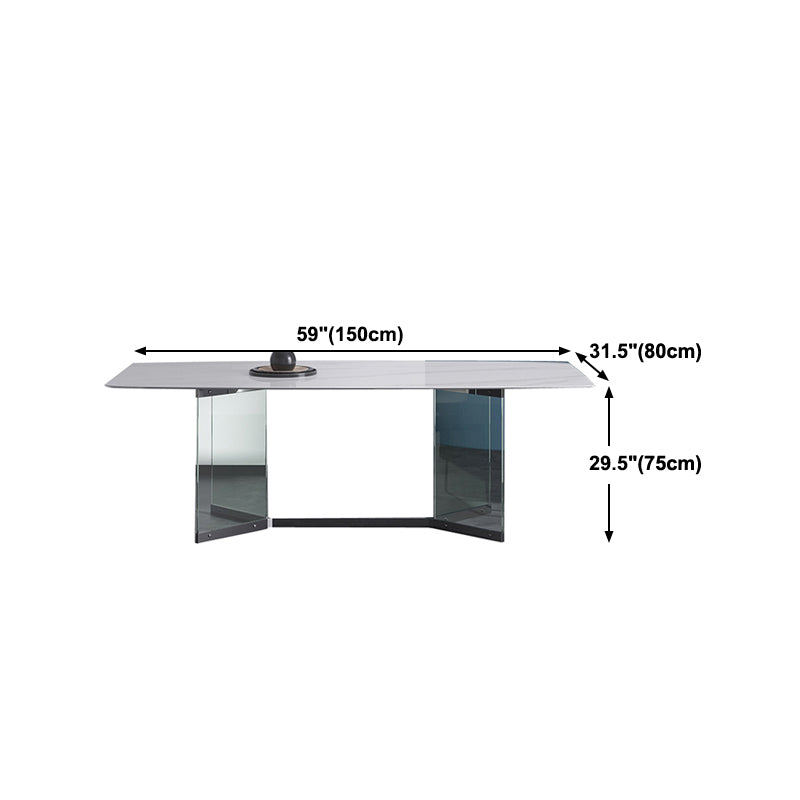 Modern Stone Double Pedestal Dining Table Rectangle White Top Table for Home