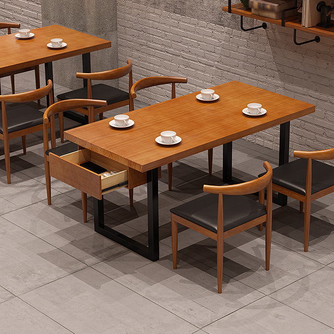 Industrial Wood Double Pedestal Dining Table Natural Rectangle Table