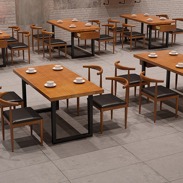 Industrial Wood Double Pedestal Dining Table Natural Rectangle Table