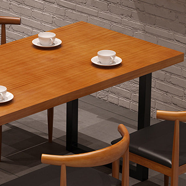 Industrial Wood Double Pedestal Dining Table Natural Rectangle Table