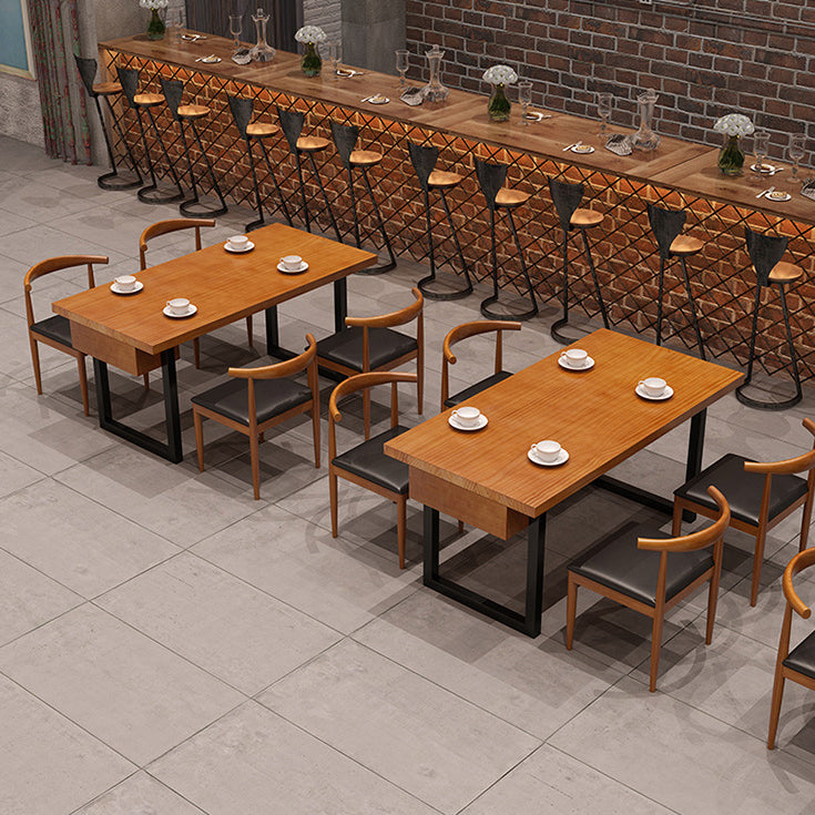 Industrial Wood Double Pedestal Dining Table Natural Rectangle Table
