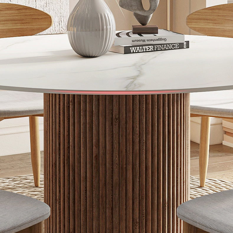 Contemporary Stone Dining Table Round Dining Table with Wood Pedestal Base