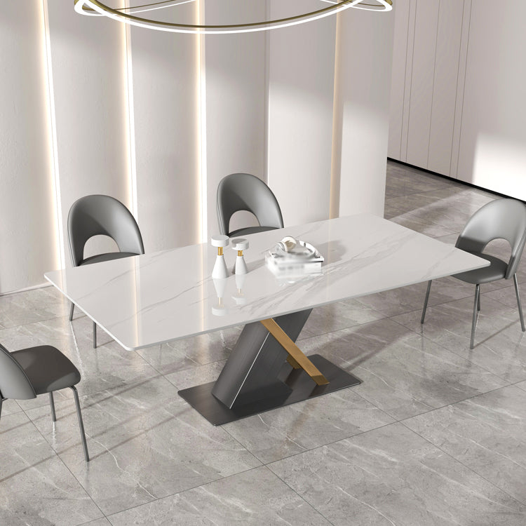 Modern Sintered Stone Dining Table White Dining Room Table with Pedestal Base