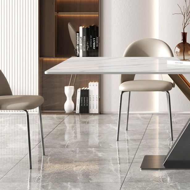 Modern Sintered Stone Dining Table White Dining Room Table with Pedestal Base
