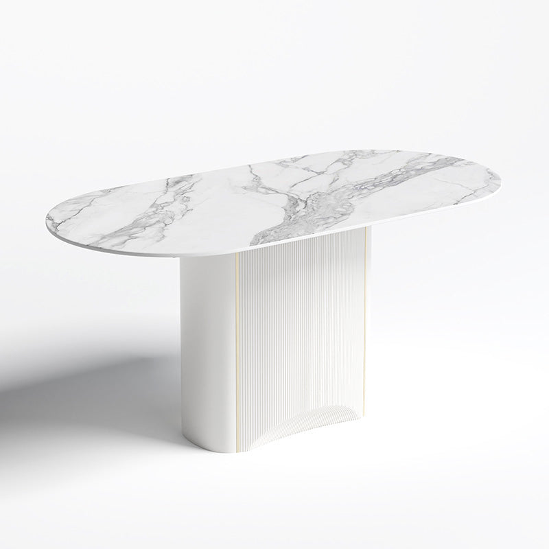 Table à manger en pierre frittée, ton blanc, guéridon de luxe pour salle à manger