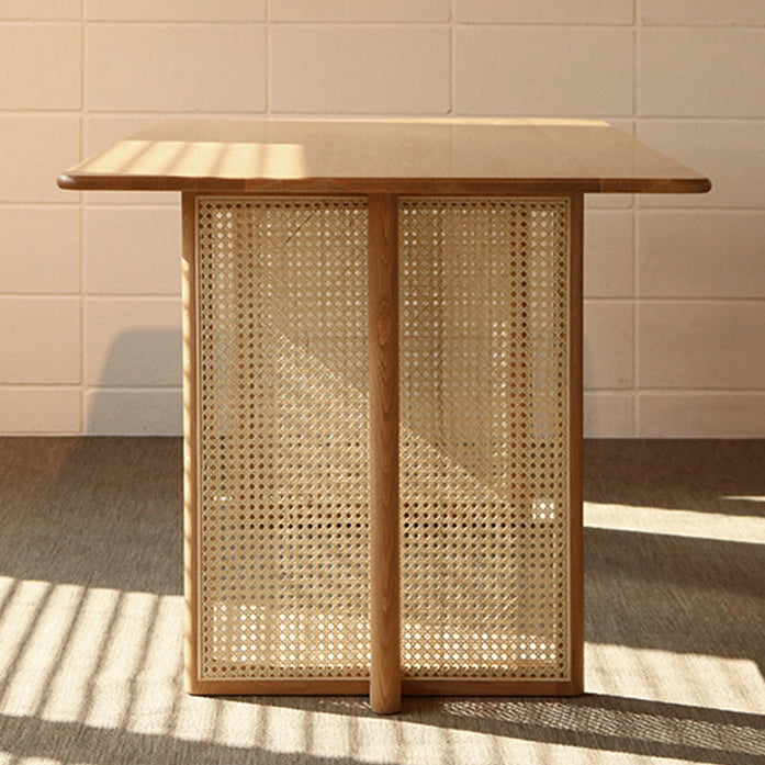 Modern Oak Table for Restaurant Rectangle Dining Table with Double Pedestal