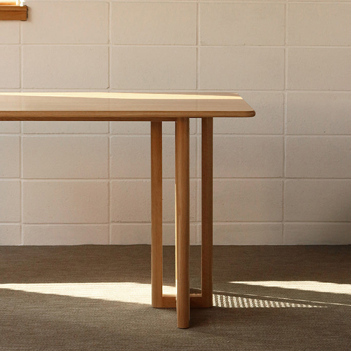 Modern Oak Table for Restaurant Rectangle Dining Table with Double Pedestal
