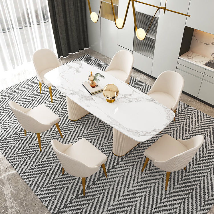 Sintered Stone Top Modern White Table for Restaurant Oval Dining Table Double Pedestal