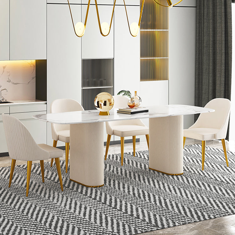 Sintered Stone Top Modern White Table for Restaurant Oval Dining Table Double Pedestal