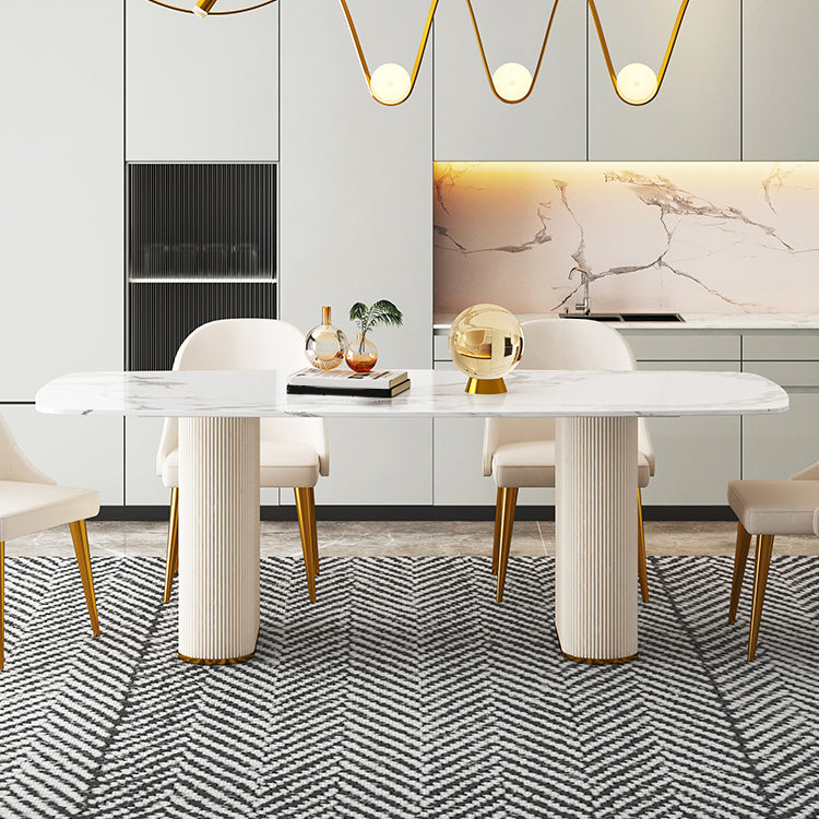 Sintered Stone Top Modern White Table for Restaurant Oval Dining Table Double Pedestal
