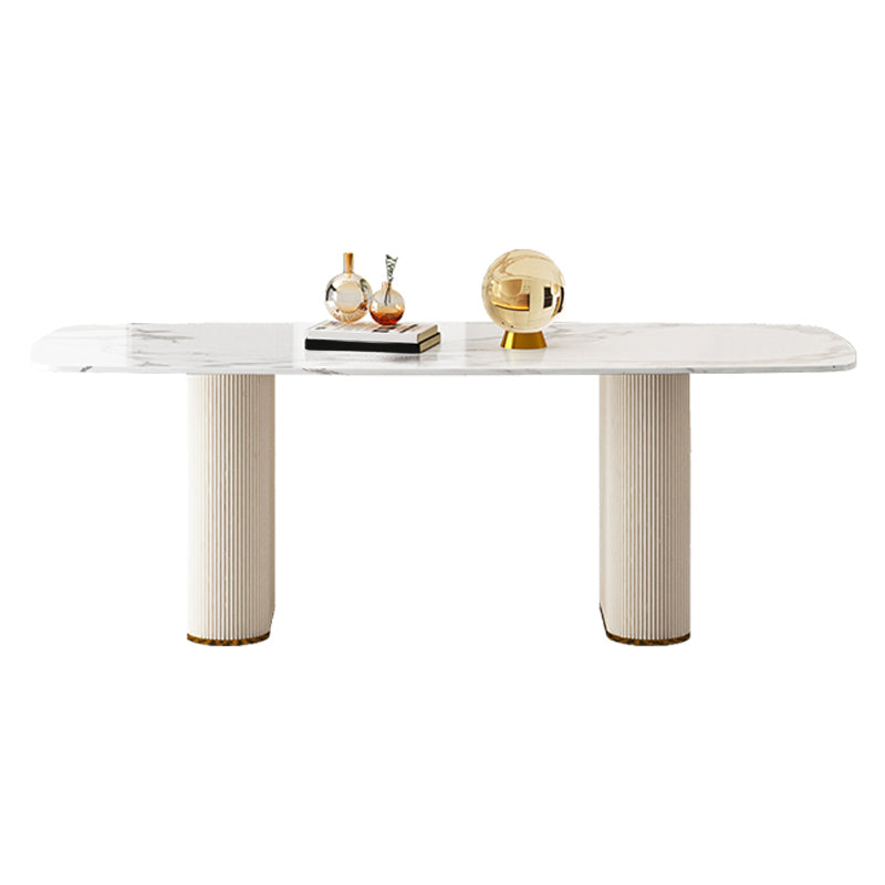 Sintered Stone Top Modern White Table for Restaurant Oval Dining Table Double Pedestal