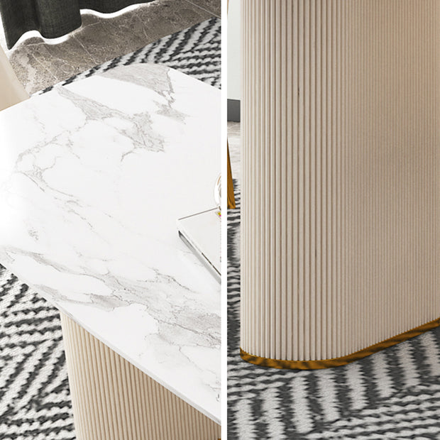 Sintered Stone Top Modern White Table for Restaurant Oval Dining Table Double Pedestal