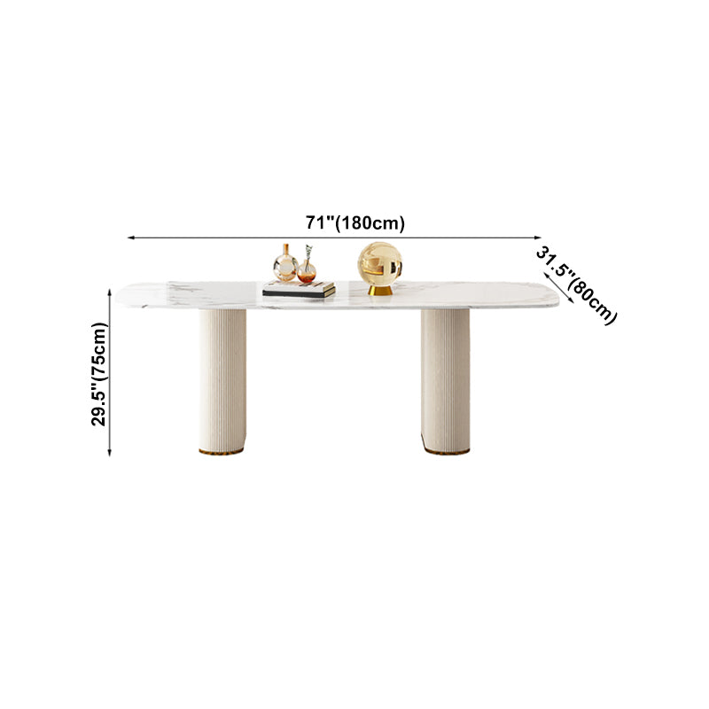 Sintered Stone Top Modern White Table for Restaurant Oval Dining Table Double Pedestal