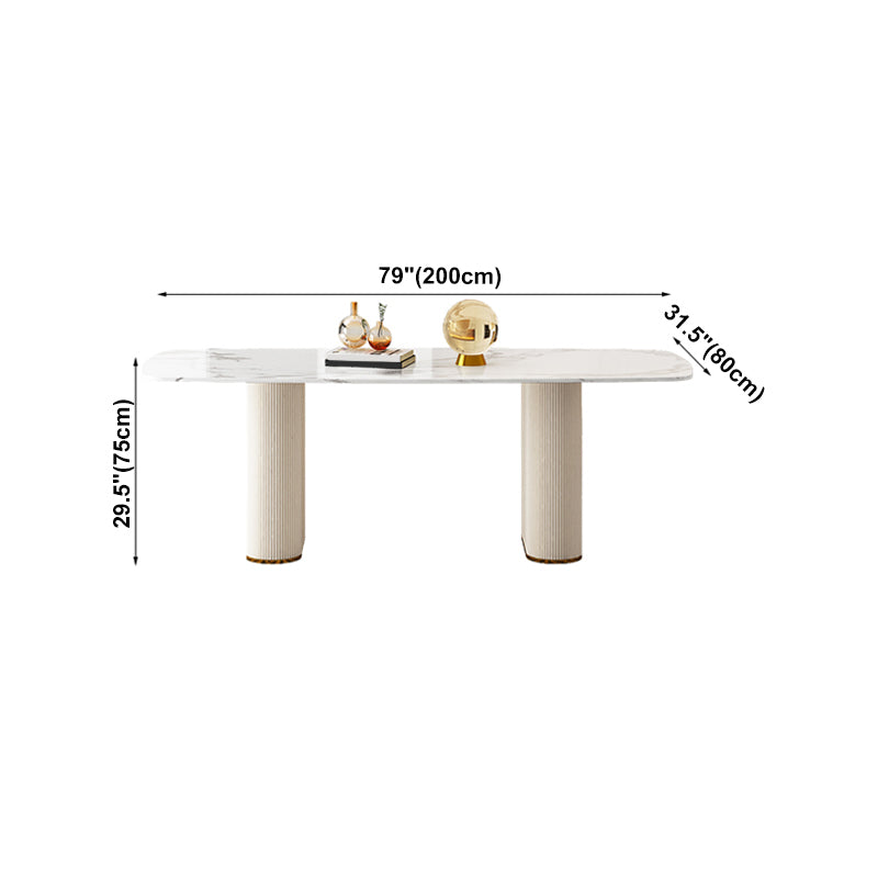 Sintered Stone Top Modern White Table for Restaurant Oval Dining Table Double Pedestal