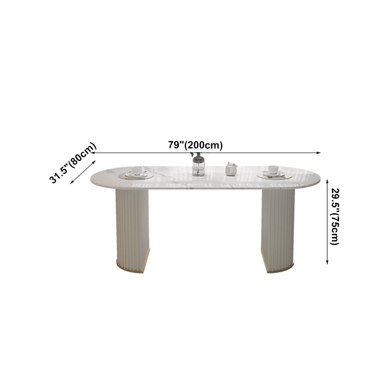 Sintered Stone Top White Table for Restaurant Modern Oval Table with Double Pedestal
