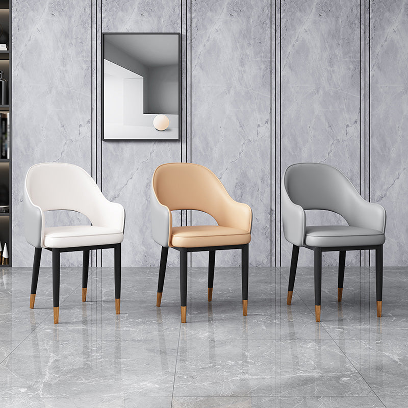 Glam Open Back Dining Arm Chair Leather Dining Chair for Kitchen