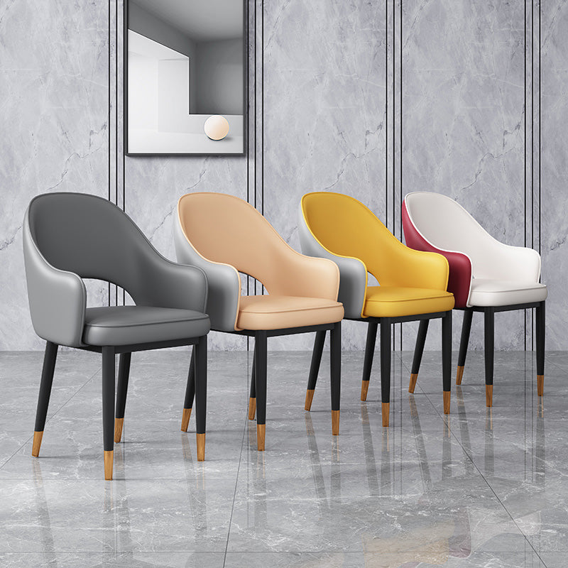 Glam Open Back Dining Arm Chair Leather Dining Chair for Kitchen