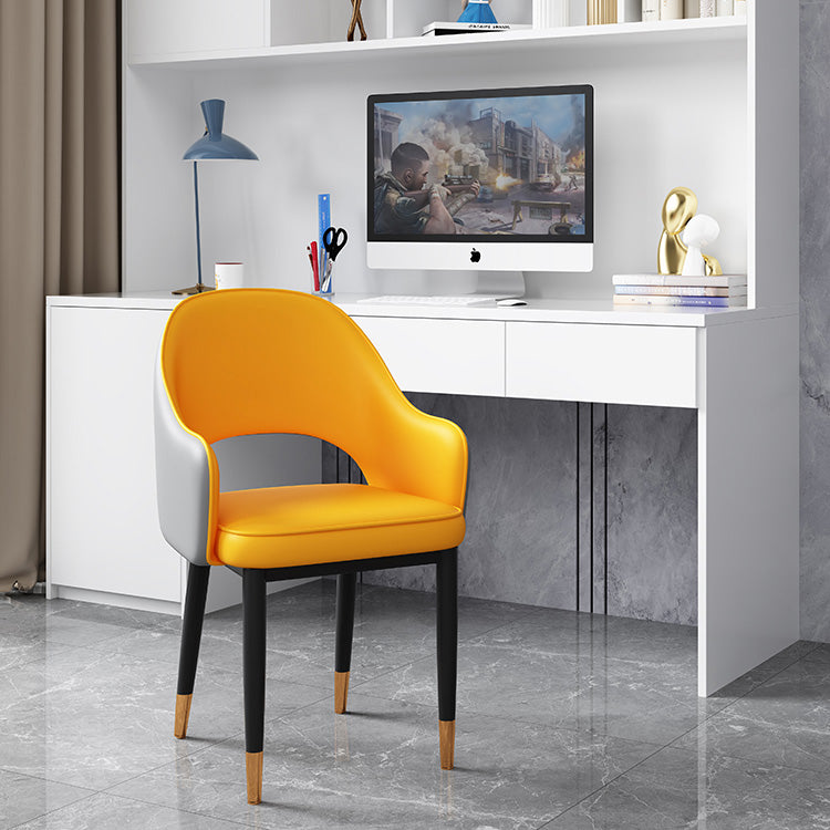 Glam Open Back Dining Arm Chair Leather Dining Chair for Kitchen