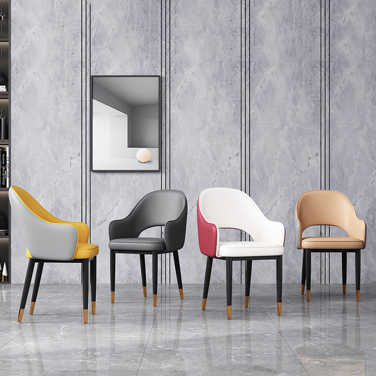 Glam Open Back Dining Arm Chair Leather Dining Chair for Kitchen