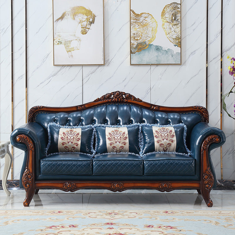 Ornate Traditional Tufted Split-Back Microfiber Sofa 43.31"High Flared Arm Sofa