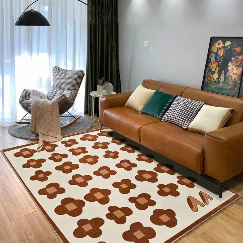 Modern Style Flowers Pattern Rug Rectangle Stain Resistant Rug for Home Decor