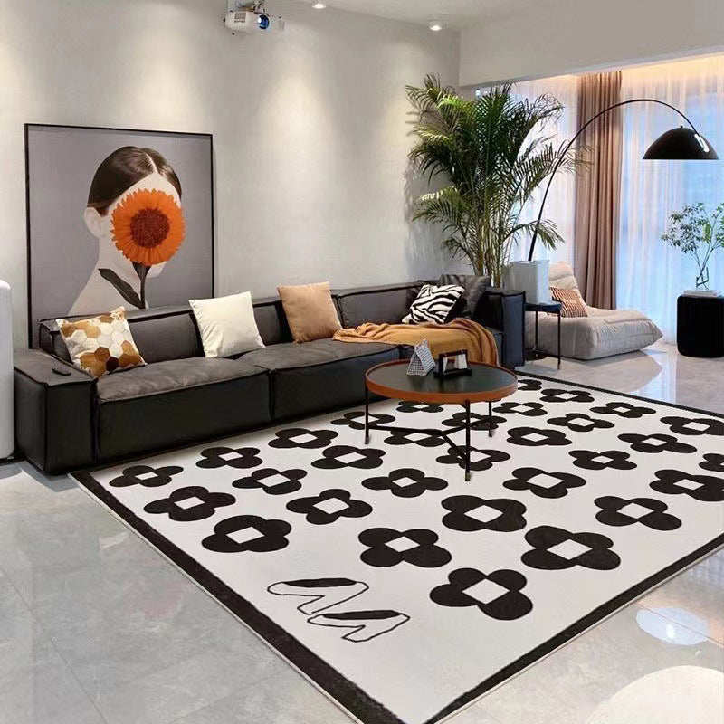 Modern Style Flowers Pattern Rug Rectangle Stain Resistant Rug for Home Decor