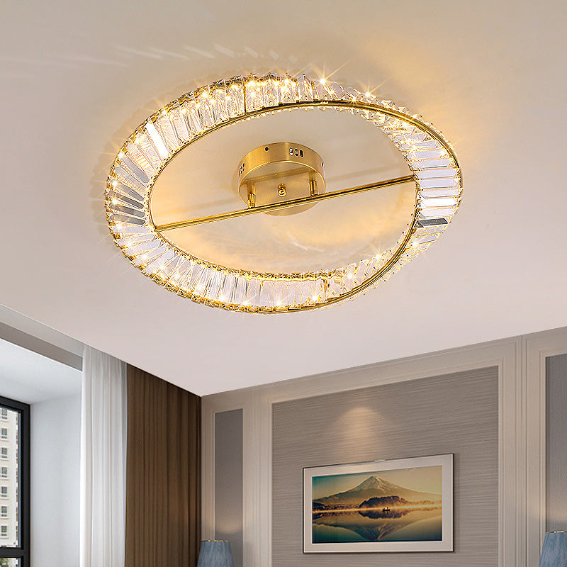 Contemporary Circular Flush Light Crystal 1 Light Flush Mount Ceiling Fixture in Gold