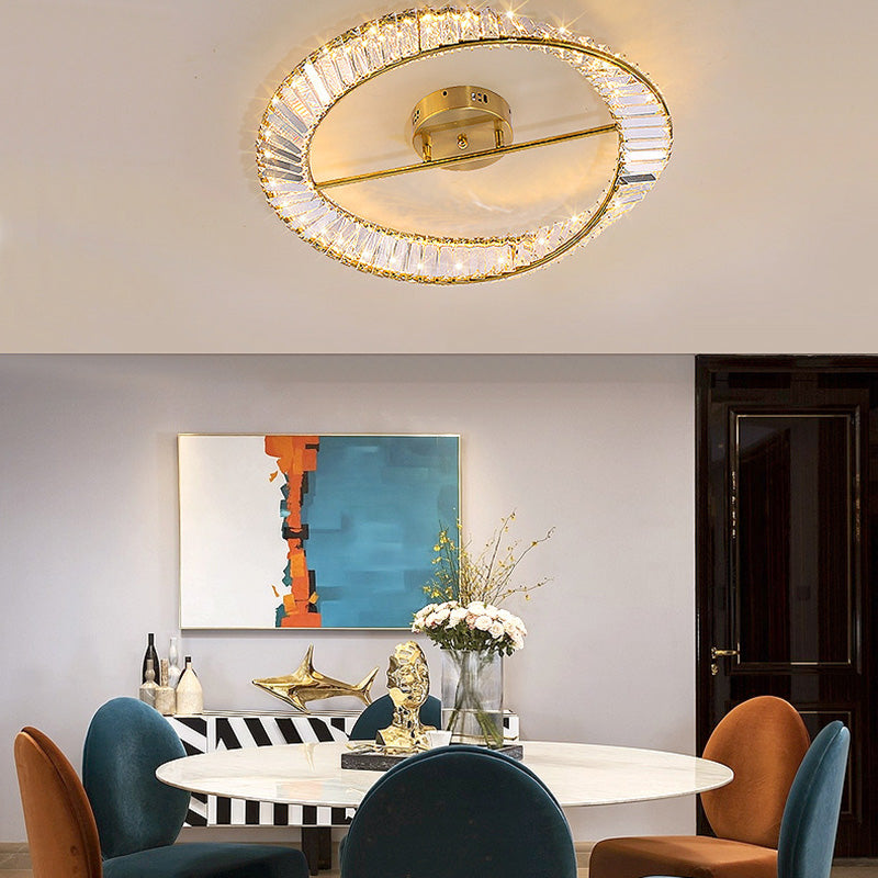 Contemporary Circular Flush Light Crystal 1 Light Flush Mount Ceiling Fixture in Gold